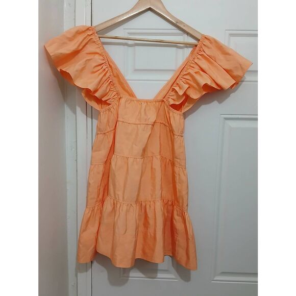 Alc womens small Coastal romantic mini sun dress flare flutter sleeve tangerine - Picture 5 of 8